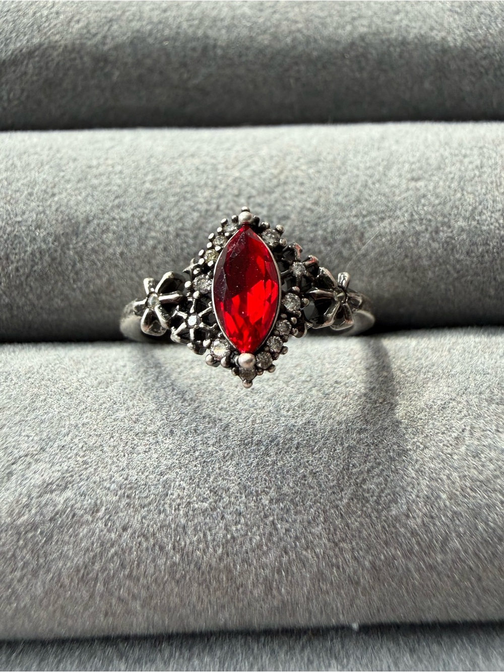 Sterling-Style Red Marquise Gemstone Ring